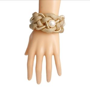 Gold Braided Bracelet with Pearls